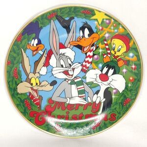 Looney Tunes Christmas Plate Bugs Bunny Sylvester Daffy Duck Porcelain 1991